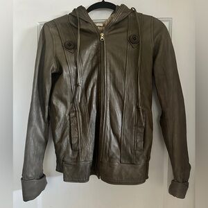 NWOT Mike & Chris leather zip hooded jacket sz S